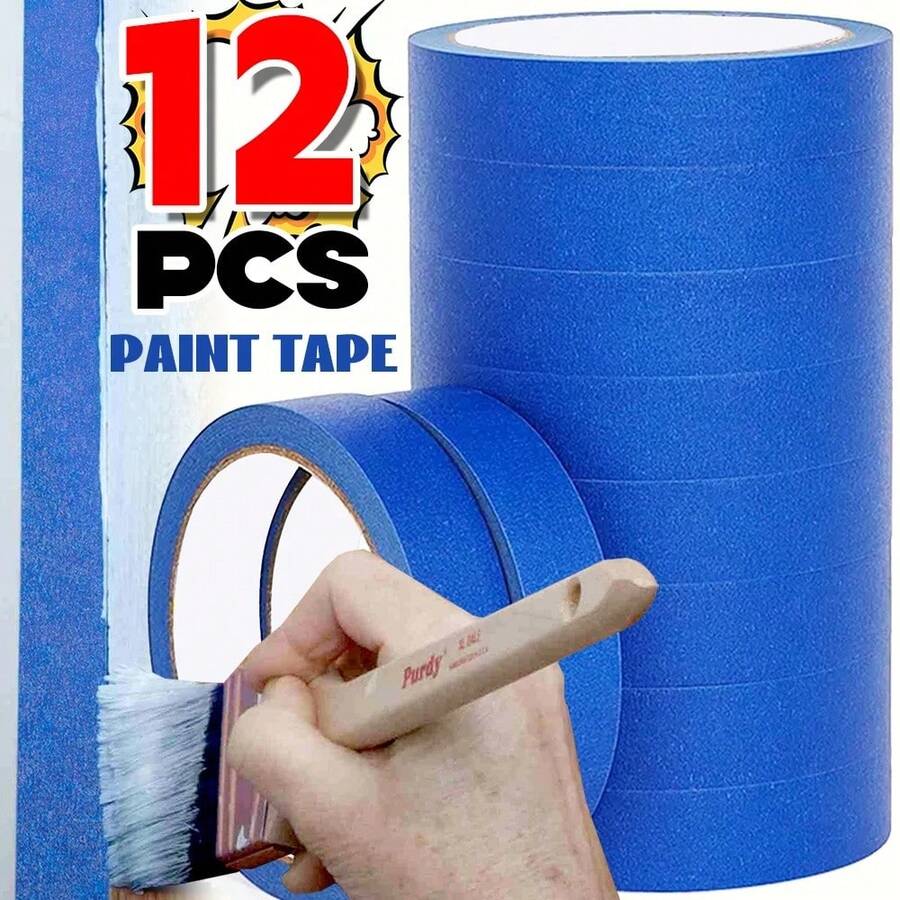 1/3/12 Rolls Blue Painter's Tape – Easy Removal Adhesive Masking Tape For Wall Painting, Crafts, Art, And Construction Projects