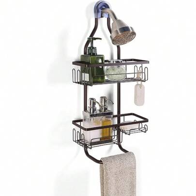 Cesta colgante para ducha con plato de jabón y soporte para maquinilla, organizador de tubos de acero gris