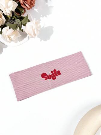 1pc Women's Casual Soft Comfortable Sweat-Absorbent Ribbed Headband With Printed Smile Slogan Logo, Suitable For Outdoor Sports, Fitness, Any Occasion Women Bandanas Winter Hair Accessories Fashion Scarf Fashion Hair Bands