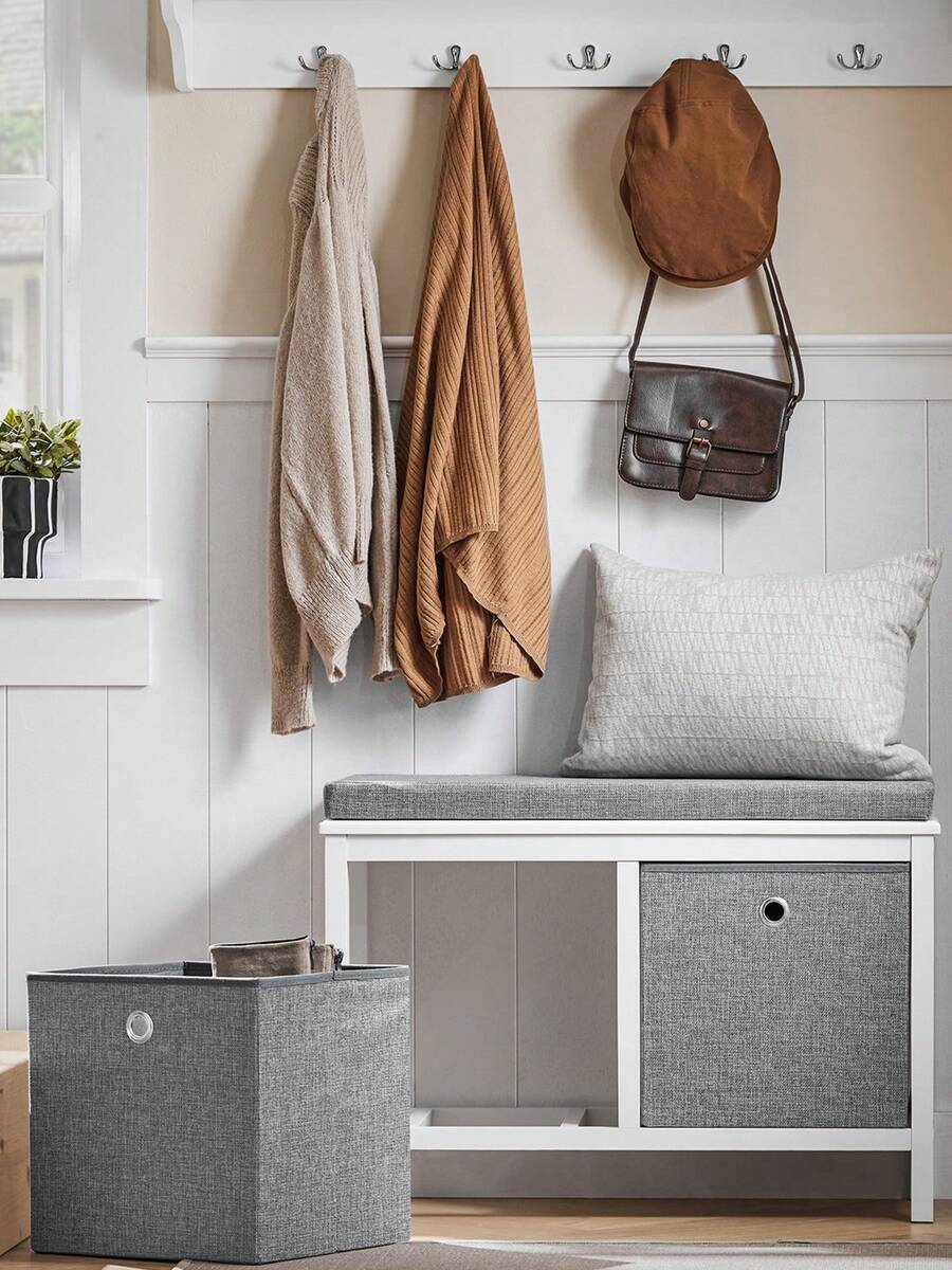 SoBuy FSR81-HG, 2 Baskets Hallway Bedroom Storage Bench, Shoe Bench Shoe Rack Shoe Cabinet With Seat Cushion - Grey - View 1