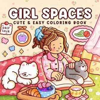 Libros para colorear relajantes: 1 pieza Espacios de niña Amor propio Fácil y lindo - Personajes de dibujos animados y animales lindos, papel grueso, tinta, ideal para estudiantes y proyectos DIY, regalo perfecto para niños y amigos, libro para colorear para adultos, juguetes para dibujar para adolescentes y estudiantes, ilustraciones alegres (temporada de vuelta a clases, útiles escolares)