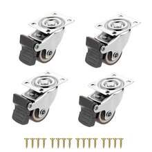 Set Of 4, 2.54cm Inch Small Caster Wheels, 2 With Brakes & 2 Without Brake, Low Profile Soft Rubber Castor Wheels, Swivel Plate Castors Rolling Smooth, Mini Wheels For Furniture, Clothes Box, Cabinet, Dresser, Load Capacity 40.82 KG