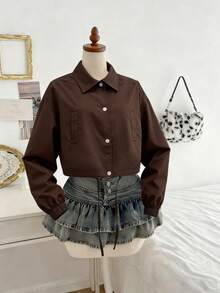 Women's Casual Sports Jacket, Long Sleeve For Winter, New Year, Thanksgiving - Coffee Brown - View 3