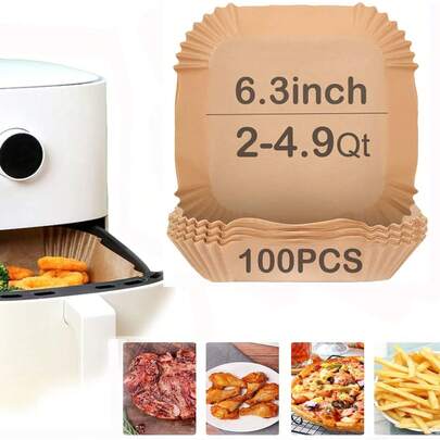 Premium Non-Stick Air Fryer Mat Made Of Single-Layer Paper With Grooved Edges, Featuring A Double-Sided Silicone Oil Paper Tray Designed Specifically For Air Fryers, Ideal For Baking, Grilling, And Versatile Microwave Use