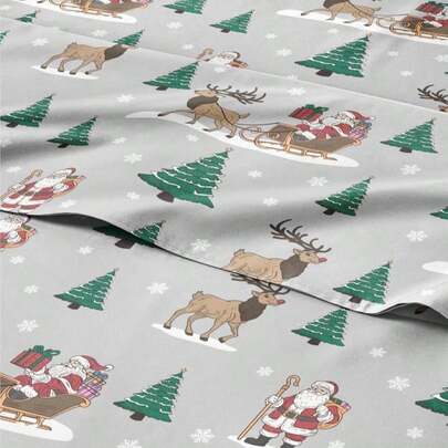 Twin Christmas Santa's Sleigh Sheet Set - Holiday Xmas Pattern Bedding Set - Deep Pockets - Snug Fit - 3 Piece - Wrinkle Free - Cooling Comfy Festive Winter Holiday Sheets For Women, Men, Kids &Amp; Teens