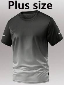 一件加大码渐变色男士T恤，尺码涵盖L码和XL码，超轻速干运动T恤，适合户外活动、运动、通勤，短袖设计，可用作健身服、圣诞节或万圣节礼物。