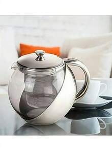 Tetera multifuncional con filtro, fabricada en vidrio transparente y acero inoxidable, ideal para preparar té, infusiones o café. Incluye tapa y filtro extraíble, y permite preparar té, café u otras bebidas. La tetera/hervidor de 500 ml está hecha de acero inoxidable y tiene forma esférica de vidrio. Es un práctico utensilio para preparar bebidas, ideal para la oficina y el hogar, y sirve para preparar té y otras infusiones.