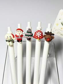 1 pix retractabil neutru cu presă de Crăciun, vârf de pix de 0,5 mm, negru, rechizite de birou, pixuri în formă de brad de Crăciun, cadou de papetărie pentru studenți, cadou esențial de Crăciun - Multicolor - Vizualizare 7