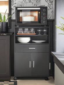 SoBuy FSB09-SCH，移动厨房橱柜微波炉柜厨房储物推车厨房餐厅储物柜带轮子，黑色 - 黑色 - 查看 1