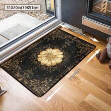 1Pc Large Mystical Moon & Golden Crescent Floral Area Rugs, Celestial Black With Golden Accents,Non-Slip Backing, Lightweight, Durable Polyester, Machine Washable, Easy To Clean, Soft Felt Back, Rug For Living Room, Bedroom Or Office, Sofa, Coffee Table, Kitchen, Bathroom, Balcony, Entrance Carpet, Apartment, Dormitory, Porch, Patio, Farmhouse Decor, Halloween, Fall Decor, Dark Academia Style, Indoor Use, Rugs For Living Room, Low Pile Carpet - Phong cách 9 - Xem 8