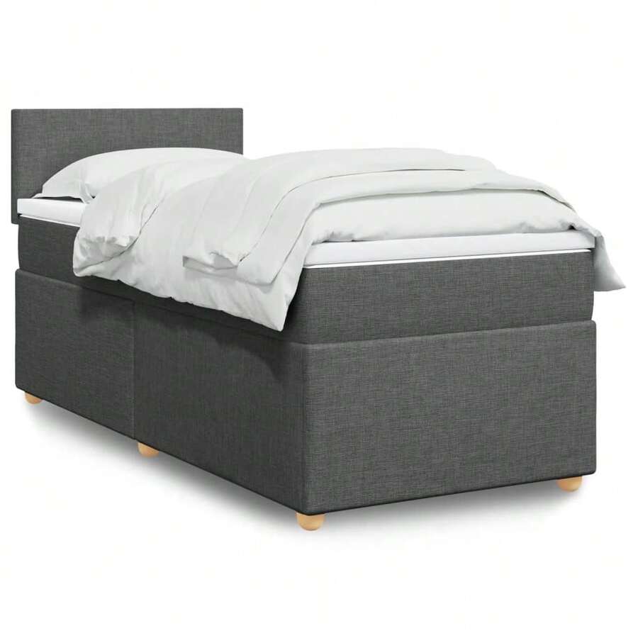 vidaXL Boxspringbett Mit Matratze Dunkelgrau 100x200 Cm Stoff - Grey - View 1