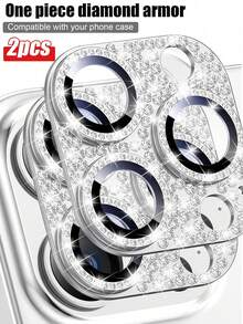 2pcs Compatible With IPhone, Silver Camera Lens Protector, Shiny Rhinestone Rhinestone 9H Tempered Glass Lens Cover Anti-Shock Full Protection Camera Cover, Compatible With Your Phone Case Applicable To Daily Shield, Office, Home Sparkling Crystal Phone Camera Cover Waterproof Anti-Fall Anti-Fall Scratch Resistant Anti-Fingerprint