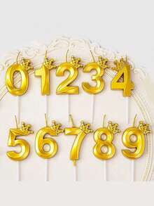 Gold Shell Crown Numbered 0-9 Cute Birthday Anniversary Cake Topper Candles For Party, Celebration, Single Game, Anime Theme - Gold - View 8