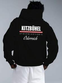 sweat-shirt à capuche grande taille pour hommes Kitzbühler Autriche - JPH-9 Sweat-shirt-shirt ample à manches longues avec imprimé des Alpes autrichiennes, souvenir de voyage décontracté et vêtement d'extérieur, grande taille - Noir - Voir 1