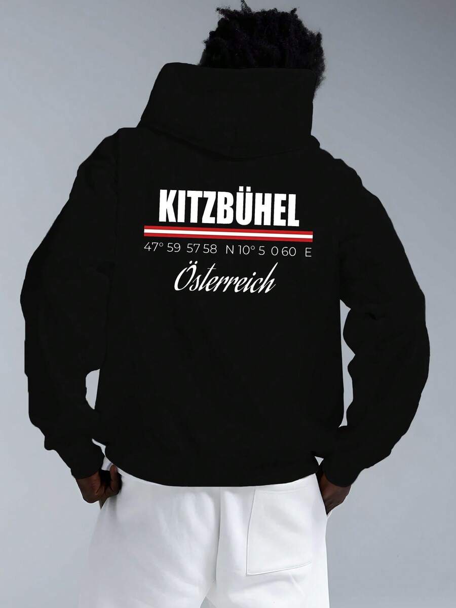 sweat-shirt à capuche grande taille pour hommes Kitzbühler Autriche - JPH-9 Sweat-shirt-shirt ample à manches longues avec imprimé des Alpes autrichiennes, souvenir de voyage décontracté et vêtement d'extérieur, grande taille - Noir - Voir 1