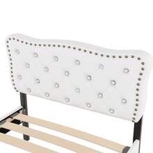 Flat Bed 90*200, Padded Bed, Bedside Table Cushion With Decorative Studs, Double Drawers, Light Beige Color - 淺米色 + 中密度纖維板 + 90公分*200厘米 - 查看 10