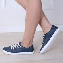 Women's Sneakers In Genuine Leather - Lightweight And Comfortable For Everyday Wear - 藏蓝色 - 查看 1