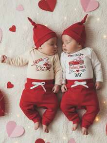Conjunto de ropa para bebé niño con estampado de letras y camión bordado, pantalones con cintura elástica, sombrero para primavera - Blanco - Ver 5