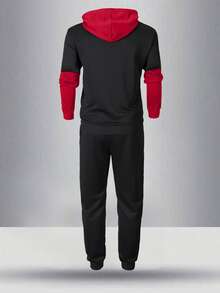 2 Pieces Autumn And Winter New Men's Long-Sleeved Hooded Sweatshirt With Pockets Monogrammed Print Elastic Waist Drawstring Trousers Casual Sports Travel Holiday Fitness Running Suit - Multicolor - View 2