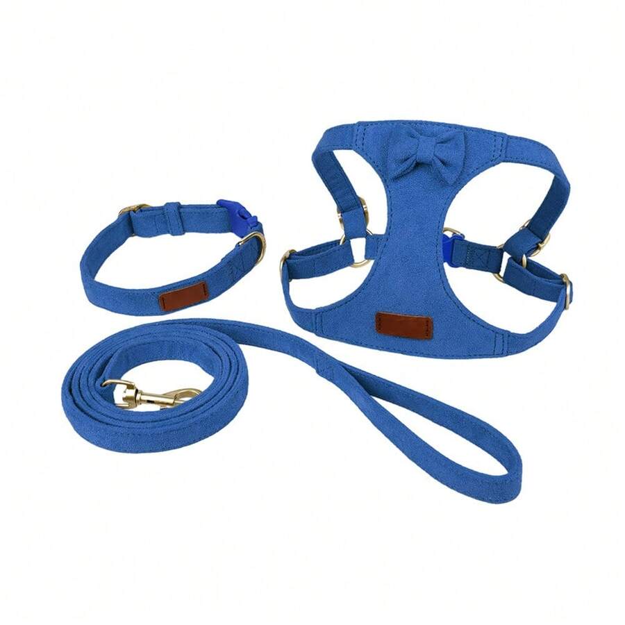 Dog Harness Vest Walking Leash Set For Puppy Dogs Cat Collar Vest Adjustable Dog Cat Harness For Small Medium Dogs Kitten Walking Supplies - Màu xanh lam - Xem 1