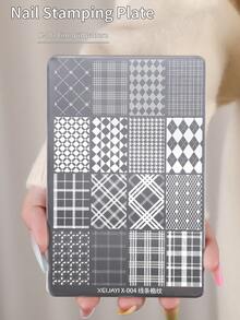 XEIJAYI 1pc Nail Stamping Plate 30 Patterns, Plaid & Geometric Nail Art Stencil, Metal Stamping Plate For Professional Manicure, DIY Nail Design Tool With Color Card