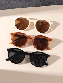 3pcs/Set Vintage Full Frame Round Fashion Glasses, Korean Style - Multicolor - View 4