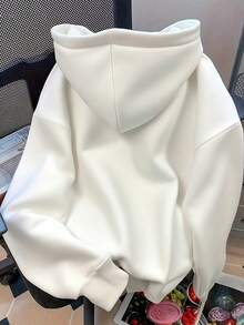 Sudadera con estampado de tela de araña para mujer Sudadera con capucha y estampado de telaraña en tonos oscuros, con cordón y bolsillos. Sudadera con capucha informal para mujer, cálida y cómoda, en color liso. - Blanco - Ver 2