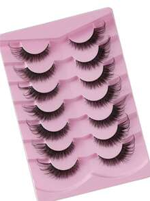 7对自然猫眼假睫毛，狐狸眼假睫毛，整条透明带柔软蓬松交叉纤细浓密仿貂毛假睫毛，适合日常和派对妆容 - 持久自然的睫毛嫁接 - 濃密款 - 查看 5