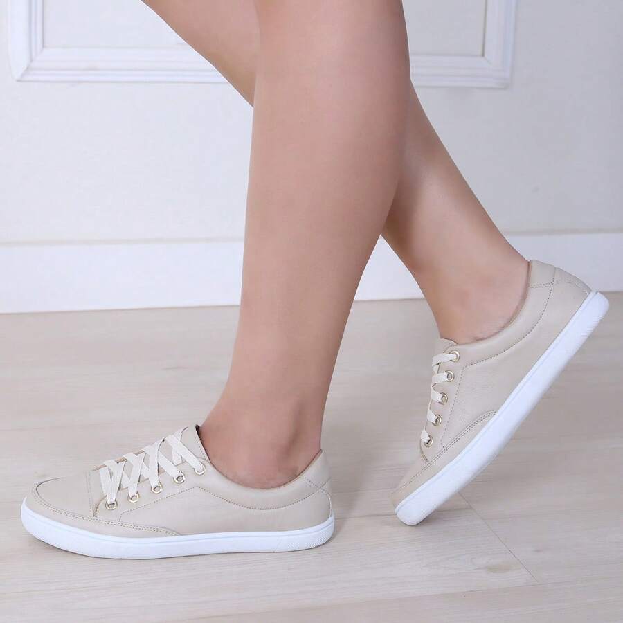 Women's Sneakers In Genuine Leather - Lightweight And Comfortable For Everyday Wear - 米色 - 查看 1