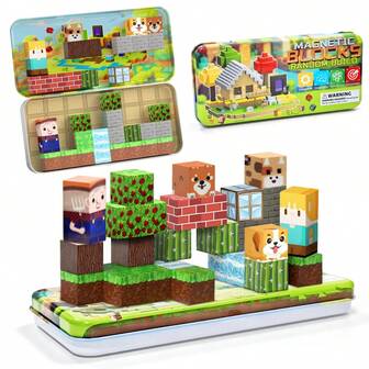 Magnetiska byggklossar för reseleksaker för barn i åldrarna 4-8, magnetiska kuber för småbarn, STEM-inlärningsset med förvaringslåda i järn – bärbara byggleksaker för pojkar och flickor 3-5