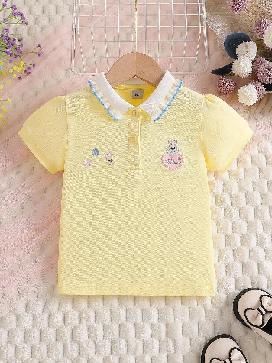 Camiseta de algodón de manga corta para niñas, nueva camisa polo de verano para niños - Amarillo - Ver 1