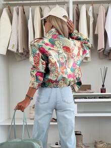 Áo khoác nữ kiểu dáng thường ngày, phong cách vintage, in hình động vật biển, có cúc cài phía trước và túi khóa kéo, phù hợp cho Halloween, Giáng sinh, hoạt động ngoài trời, đi làm, hàng ngày, du lịch, màu hồng xuân. - Hồng - Xem 3