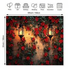 2D Flat 1pc Valentine's Day Red Rose And Lantern Photography Background - Perfect For Weddings, Birthdays, And Seasonal Celebrations - 1pcs - View 5