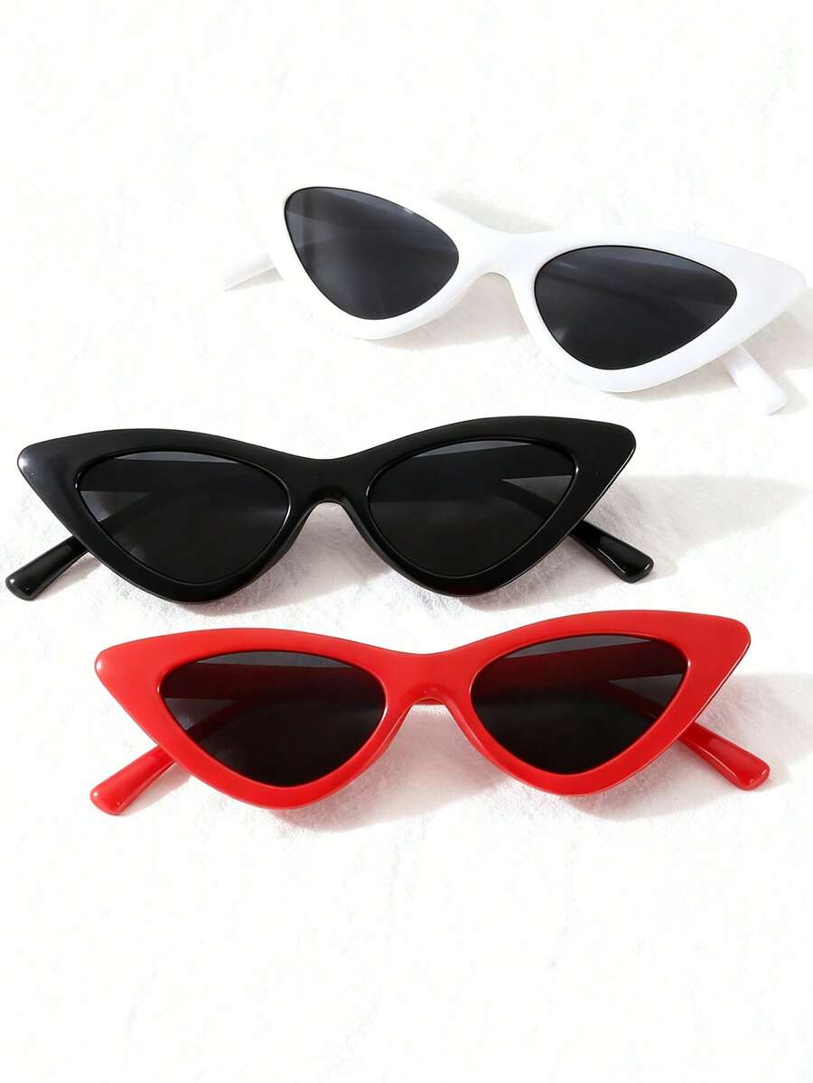3pcs Children's Glasses For Boys And Girls, Personalized Retro Triangle Cat-Eye Decorative Glasses, Fashionable Baby Street Style Show Glasses - 彩色 - 查看 1