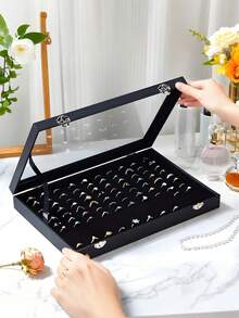 1pc Glass Jewelry Organizer Tray With Lid, Stackable Display Storage For Bracelets, Earrings, Necklaces, Rings, Removable Tray For Home Decor Vanity Organizer, Perfect For Halloween, Christmas, New Year Gifts, Women & Men's Jewelry Box - nhiều màu - Xem 8