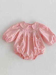 1pc Baby Girl Pink Bow Bodysuit For Fall Season - Pink - View 4