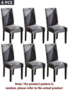 2/4/6pcs Printed Stretch Chair Covers, Living Room Dining Table Chair Protector, Home Decor Seat Covers - Black - View 10