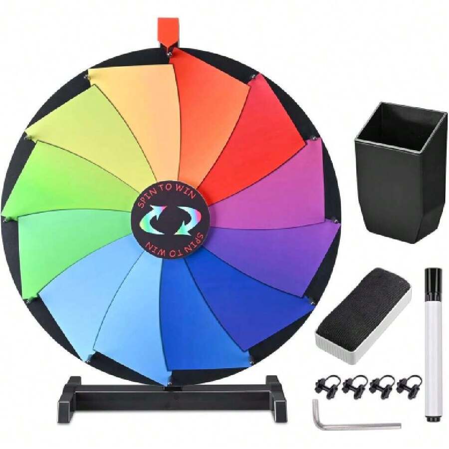 24 Inch Heavy Duty Prize Wheel - Carnival Games Roulette Wheel With Dry Erase Marker - 12 Slot Tabletop Fortune Spinning Wheel Games For Trade Show, Carnival,31254289 - Redwood - View 1