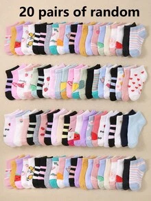 5/10/20 Pairs Kids Ankle Socks, Striped, Heart, Bow, Fruit, Solid Color, Embroidered Patterns, Suitable For Daily Wear/Matching, For Boys & Girls, Breathable, Soft, Comfortable (1-16 Years Old) - Multicolor - View 19