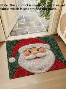 1 pieza Alfombra antideslizante de Papá Noel, de material de terciopelo de cristal lavable a máquina, decoración navideña, adecuada para la decoración del hogar, la cocina y la entrada en Navidad, felpudo lindo, regalo de Navidad - Multicolor - Ver 2