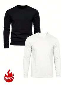 两件套加大码男士圆领长袖休闲T恤，易于搭配，送朋友的最佳礼物 - 彩色 - 查看 7