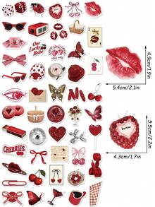 50pcs Cherry Coloured Girl Sticker Red Aesthetics Decals For Laptop Luggage Stationery Diary Phone Stickers - Multicolor - View 5