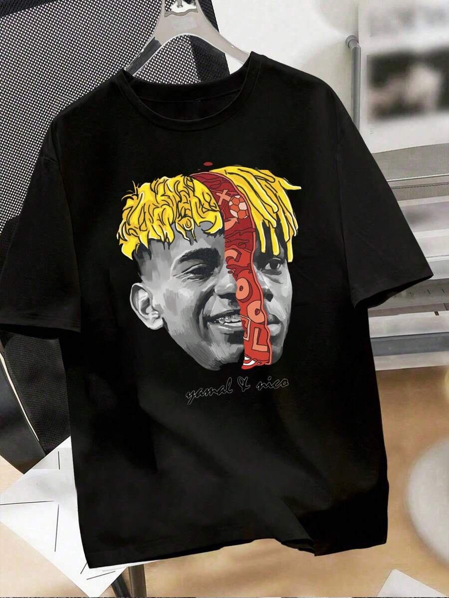 Camiseta Para Hombre Casual Y Moderna Con Diseño De Arte Grafico De Cara Dividida En Dos Estilos Ropa De Hombre Con Estilo Playeras Sudaderas Y Camisas Comodas Ideal Para Uso Diario Trabajo Y Salidas Facil De Combinar Muestra Tu Estilo - Negro - Ver 1