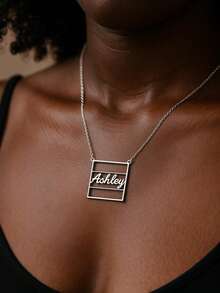 1pc Geometric Shape Necklace Series, Personalized Customized Name, 18k Gold Stainless Steel Jewelry Necklace, Daily Dressing, Christmas Gift, Valentine's Day Gift, Fashion Gift, Mother's Day Gift, Including Gift Box. - Square - View 3