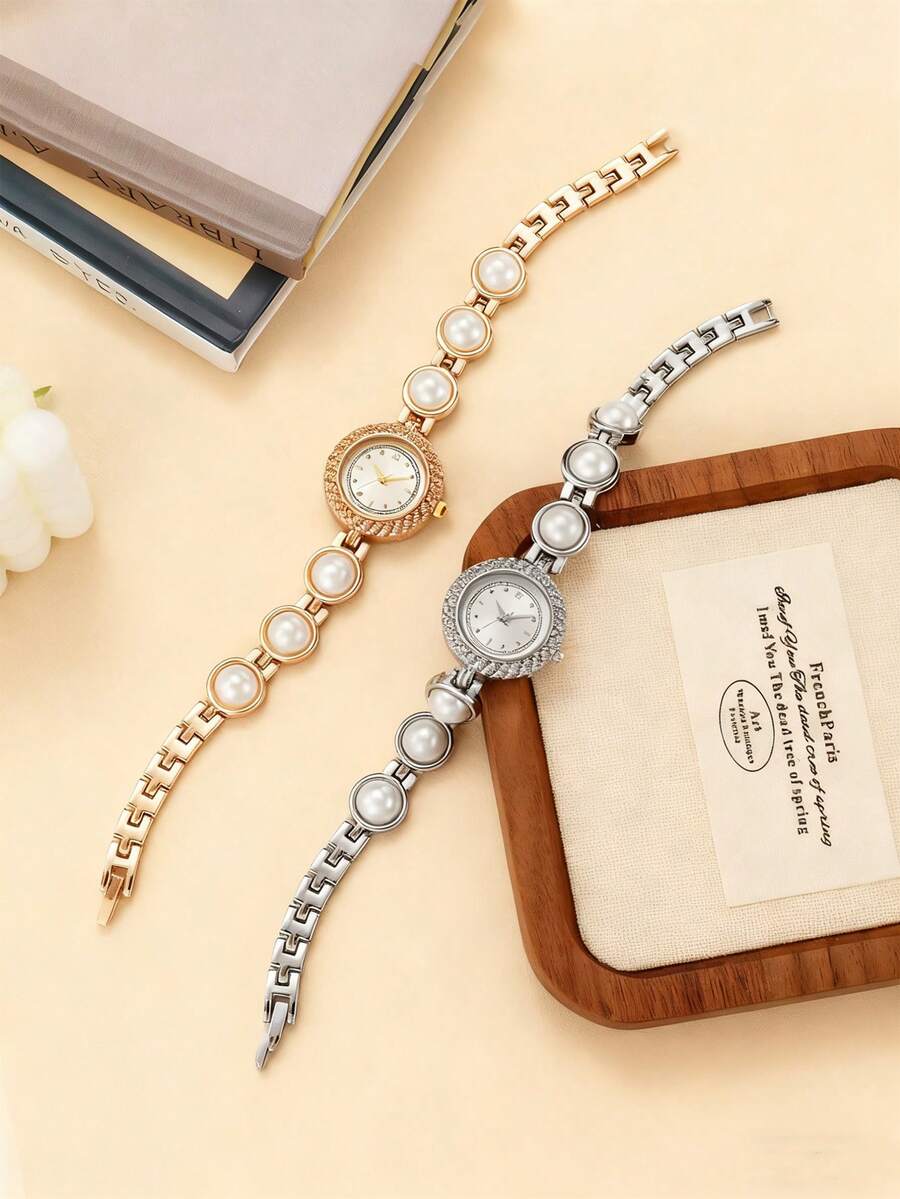 1pc/Set Elegant Floral Bangle Watch With Rhinestones, Adjustable Strap, Quartz Movement, Suitable For Teenage Girls, Birthday Gift, Year-End Promotion - Yellow - View 1