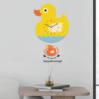 1 st. vacker färgglad liten gul anka dekorativ väggklocka, tyst, icke-tickande, modedesign, 16 tums storlek, lämplig för vardagsrum, kök, sovrum, kontor, butik, café, djuraffär, present till vänner (batteri ingår ej)