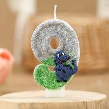 1 Pc Birthday Number Candle, Grey-Green Color-Blocked Cartoon Dinosaur Birthday Candle Cake, Sequin Candle Cake Decoration, Suitable For Boys' Anniversary Celebration Items - Multicolor - View 10
