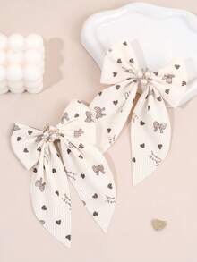 2 chiếc kẹp tóc hình nơ trái tim in họa tiết cho bé gái, kẹp tóc hình nơ đính ngọc trai có đuôi, kẹp tóc nhung màu be, ấm áp, dễ thương, ngọt ngào, kẹp tóc hàng ngày, phụ kiện tóc cho tuổi teen. - Nhiều màu - Xem 6