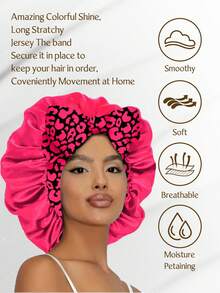 2件装女士弹力缎面睡帽/化妆帽/日常发帽，缎面帽（随机印花图案） - 粉紅NPSM19+咖15/2 - 查看 9