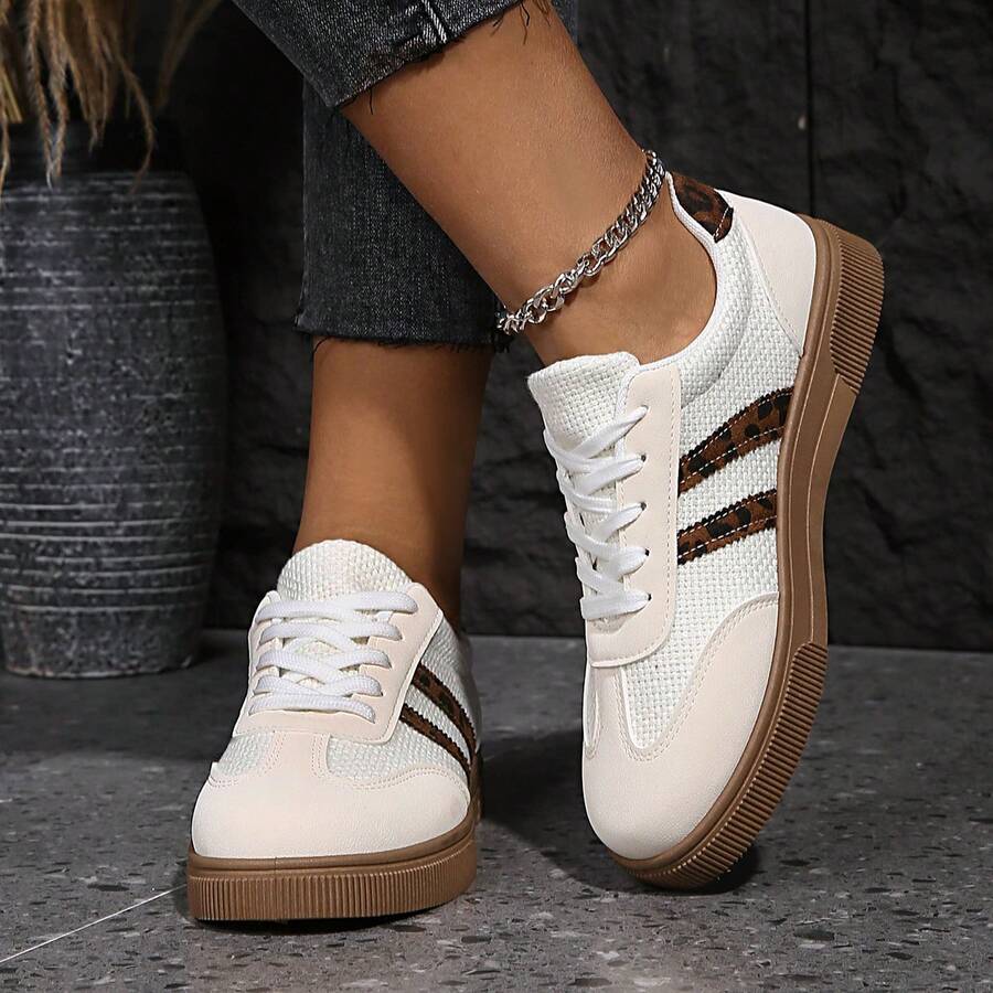 Women's Casual Sneakers, Leopard Spotted White Casual Sports Shoes